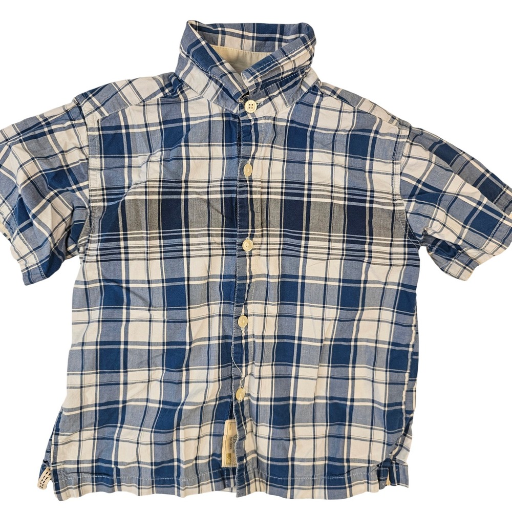 OshKosh Bgosh Boys Blue White Plaid Short Sleeve Button Down Shirt Size 4 4T